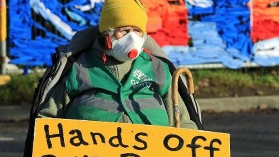 Protester Anne Power outside the Preston New Road site