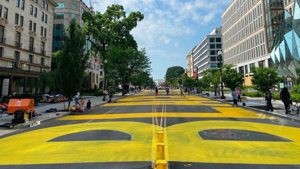 The two-block long mural was painted overnight outside the White House