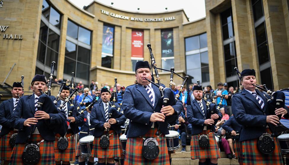 The Simon Fraser University play in Buchanan Street during the Piping Live! festival