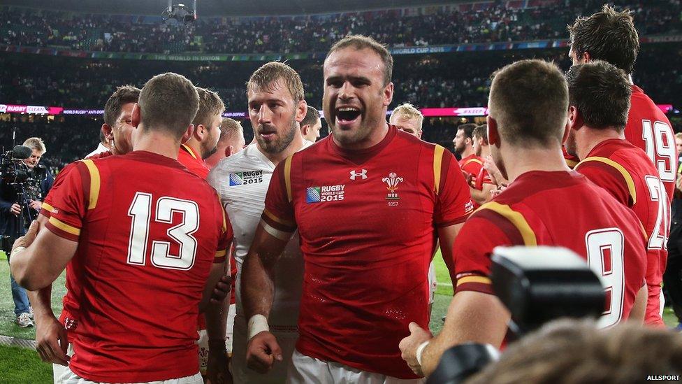 Wales players celebrate after win