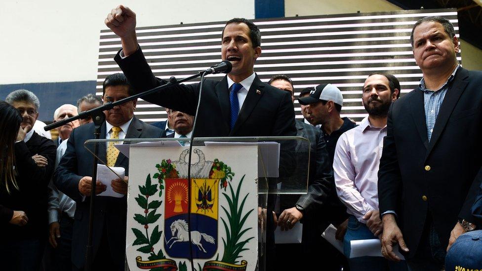 Venezuelan opposition leader Juan Guaidó addresses a rally in Caracas on March 27, 2019