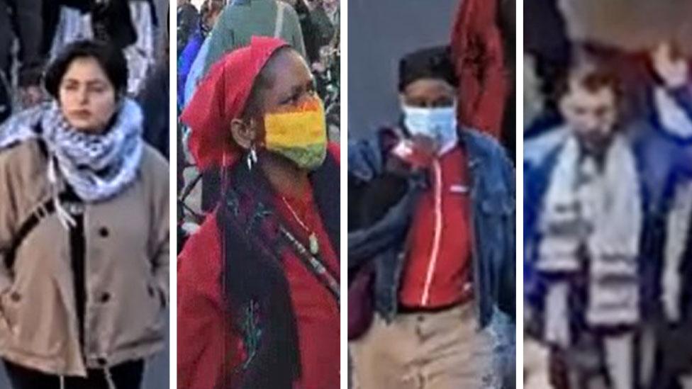 CCTV images of four people on a protest