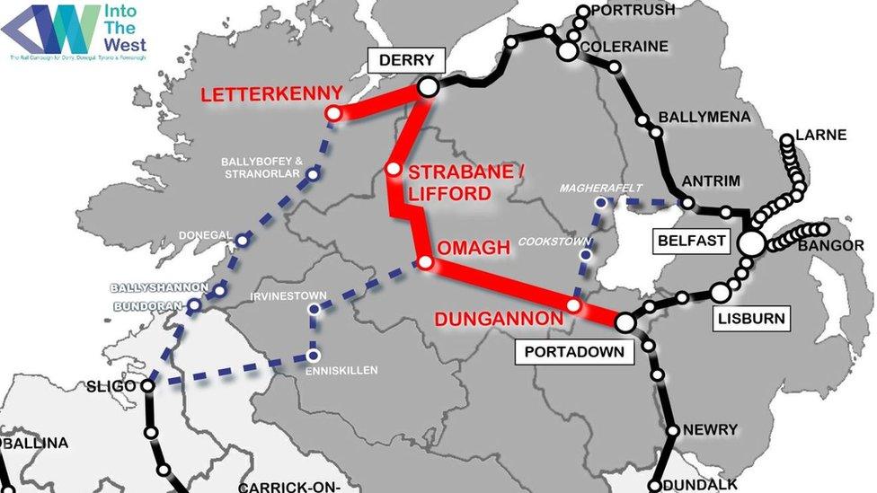 A map of the proposed north-west rail route