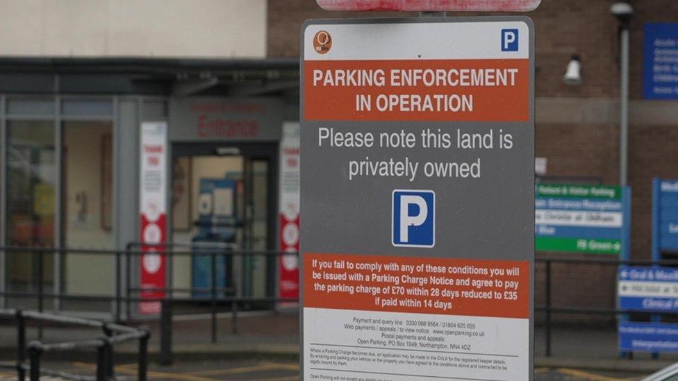 Parking charges sign at the Royal Oldham Hospital