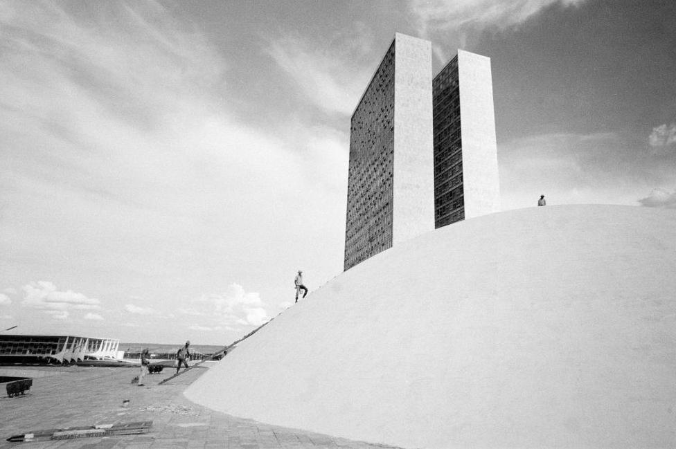 The palace of the National Congress, under construction, Brasilia, Brazil, 1968