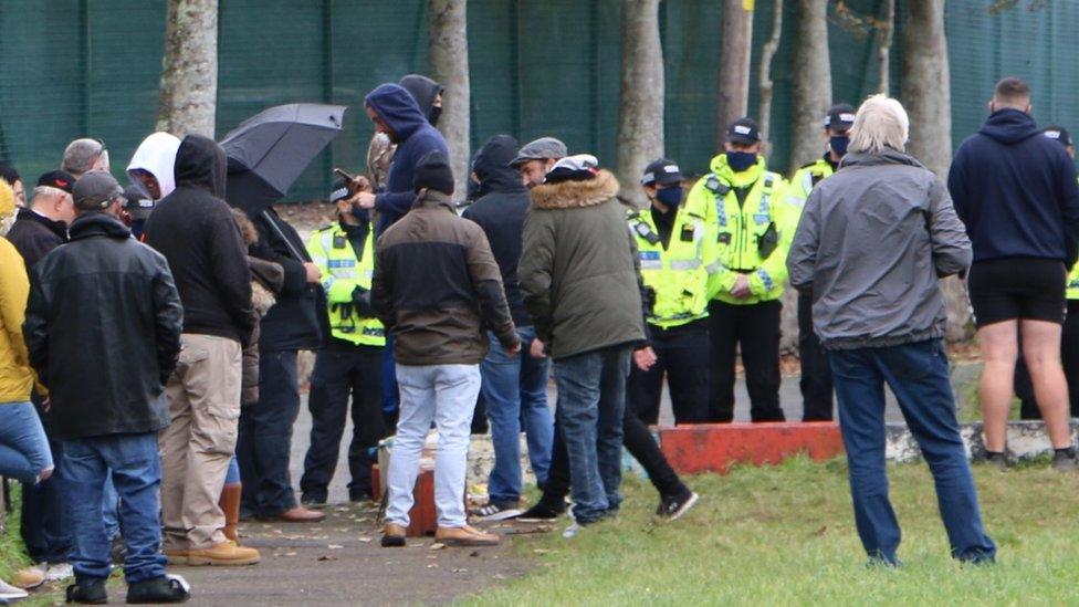 Protestors at Penally camp in Pembrokeshire