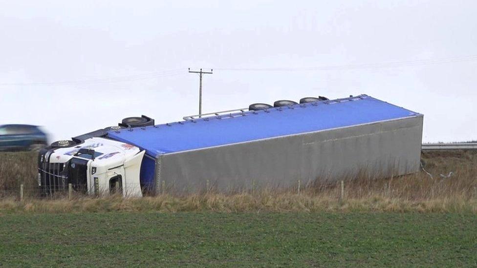 Overturned lorry