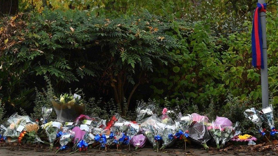 Floral tributes at tram derailment site