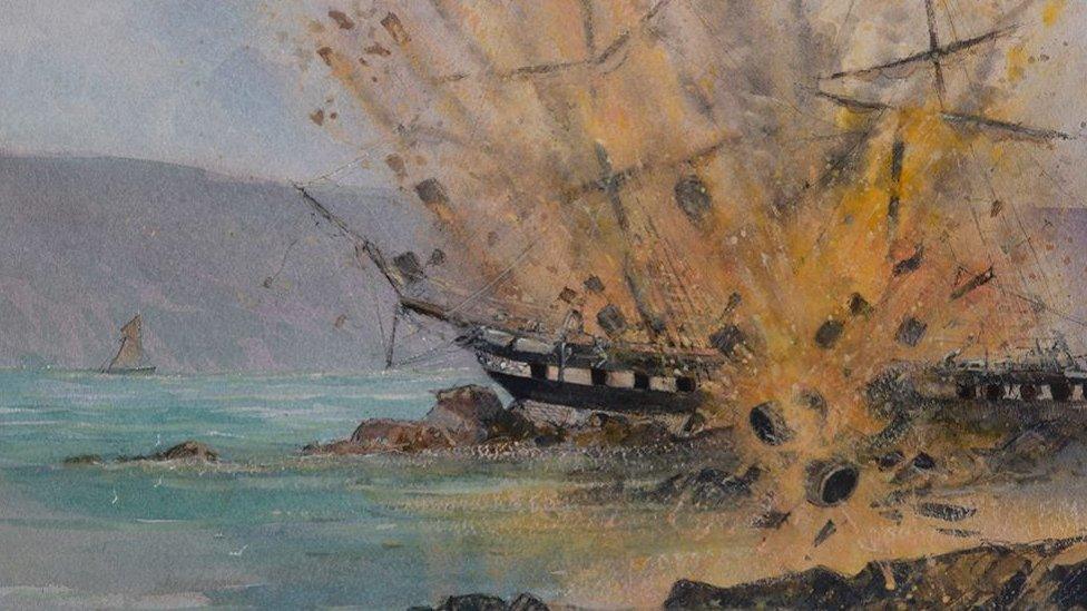 A painting of the Brig Lily disaster in 1852