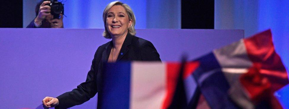 Marine Le Pen at a rally in Marseille on 19 April