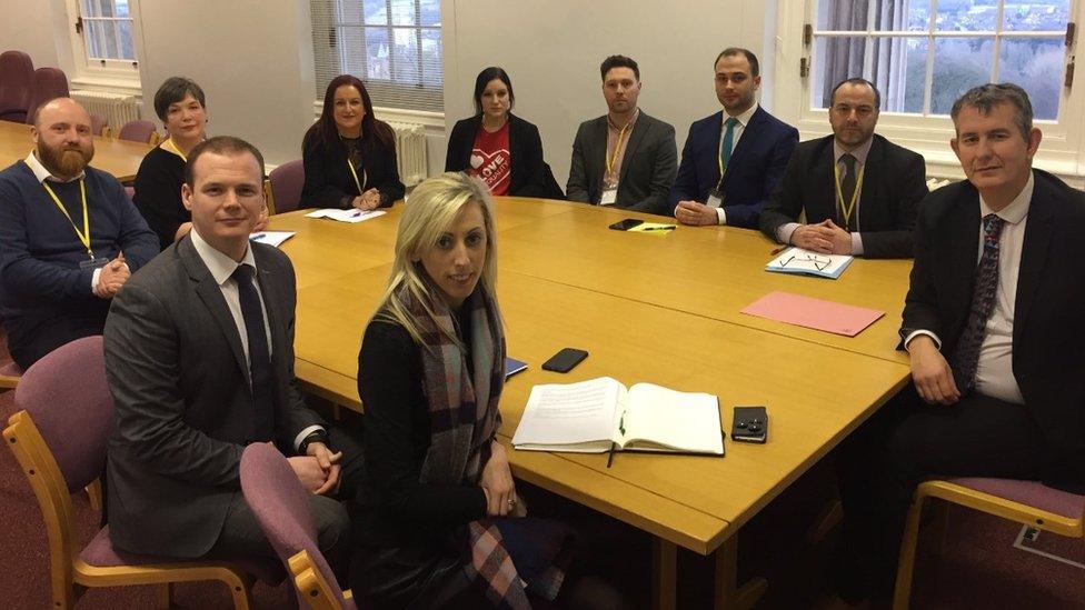 The DUP delegation was led by Edwin Poots (right)