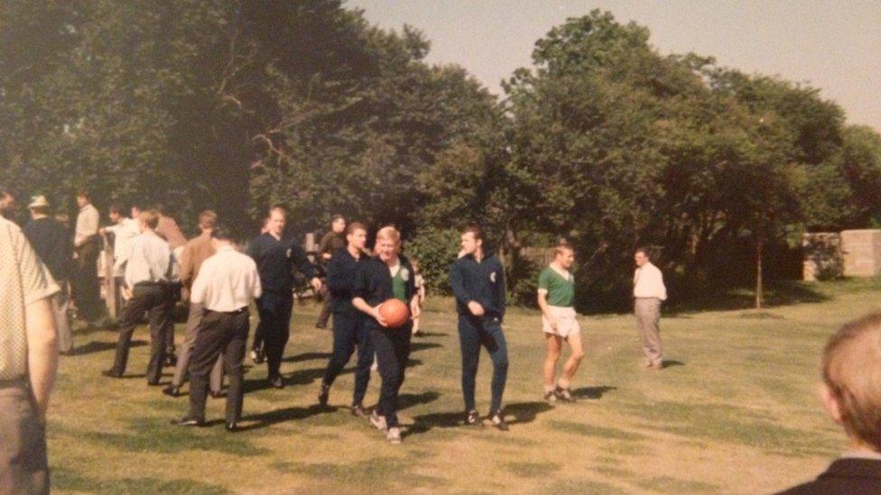 The West Germans head to the playing fields to train