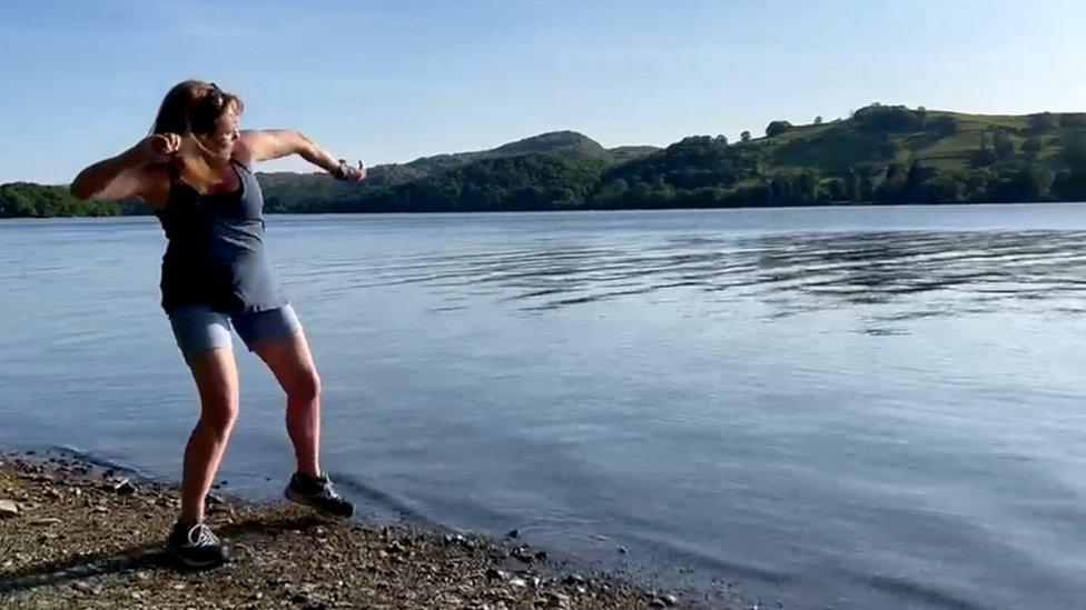 Christina Bowen Bravery skimming a stone