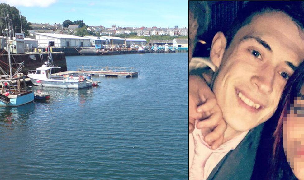 Milford Haven docks and a separate photograph of Josh Winsper