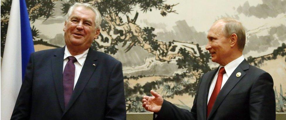 Russian President Vladimir Putin meets Czech President Milos Zeman during their bilateral meeting, September 3, 2015 in Beijing, China