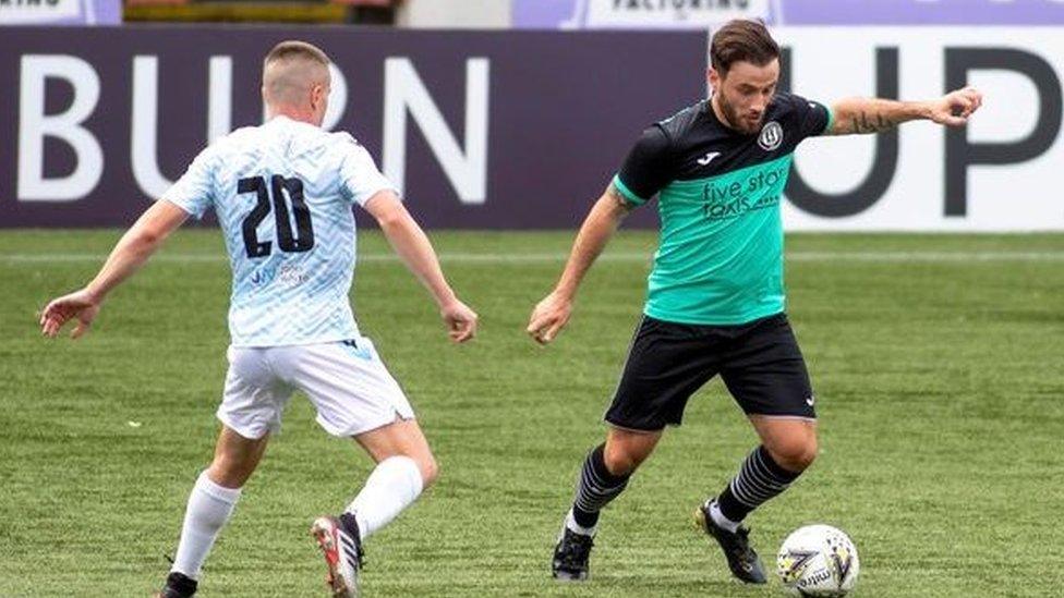 Gala Fairydean Rovers striker Zander Murray (right)