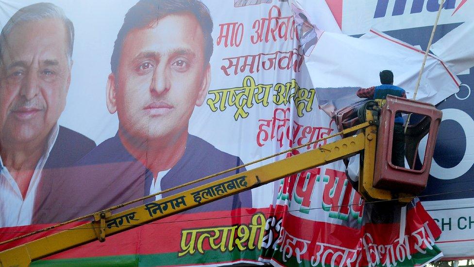 An election poster featuring Mulayam Singh Yadav