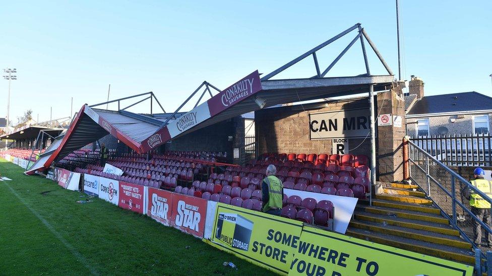 A stadium roof in Cork was damaged in the storm