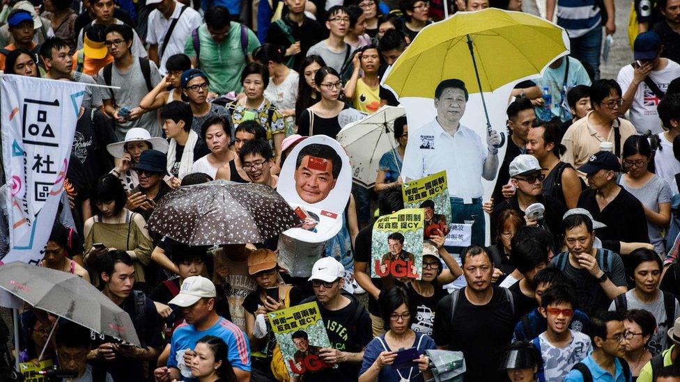 A protest march in Hong Kong on July 1, 2017