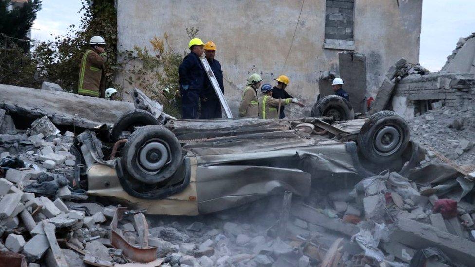 A view of the damage at the site after an earthquake hit Thumane district in Durres, Albania 27 November 2019