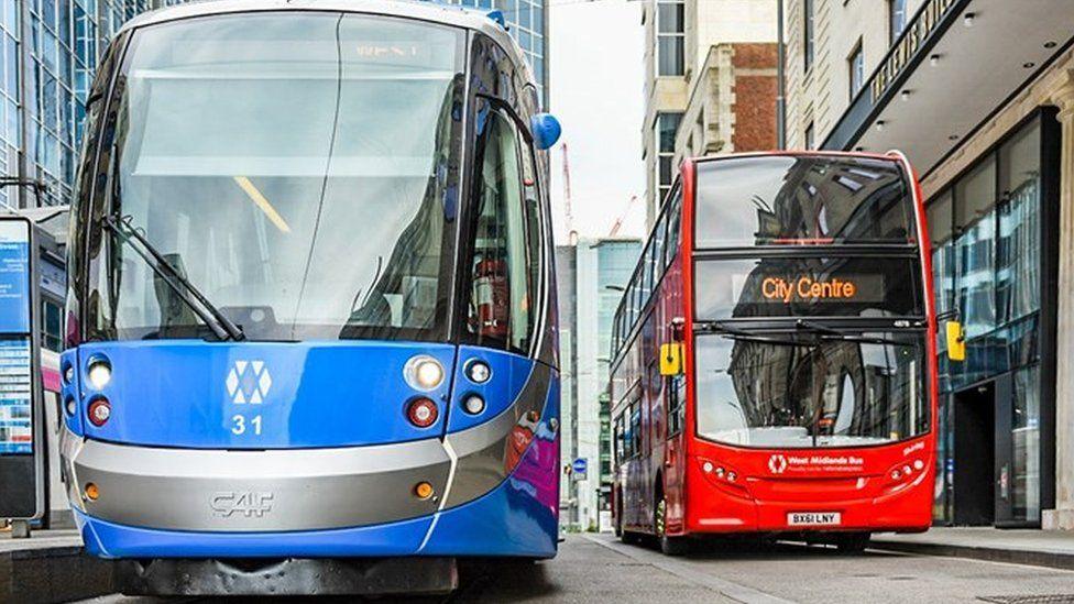 Two Midlands Metro trams