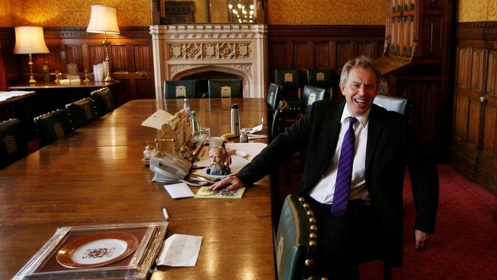 Tony Blair relaxes in his Commons office after his last PMQs