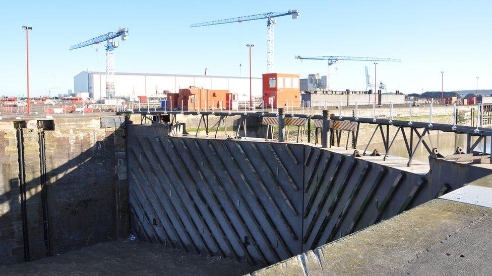 Existing lock gates showing water levels