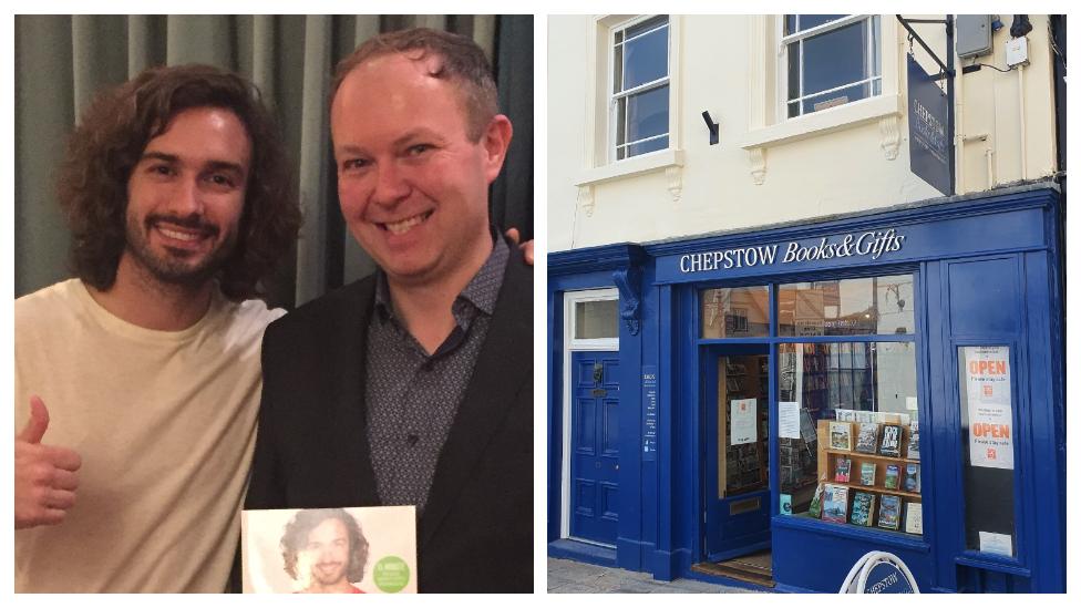 Joe Wicks and Matt Taylor and a picture of Chepstow Bookshop