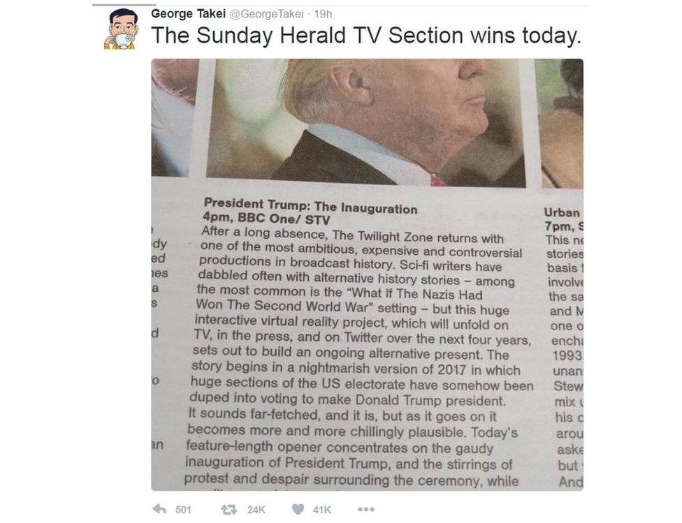 George Takei wrote: "The Sunday Herald TV Section win today"