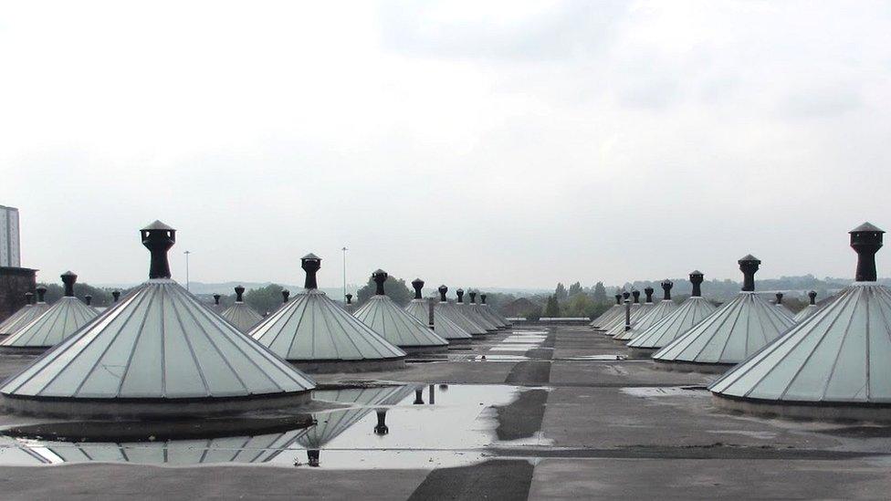 The glass-lit roof of Temple Mill