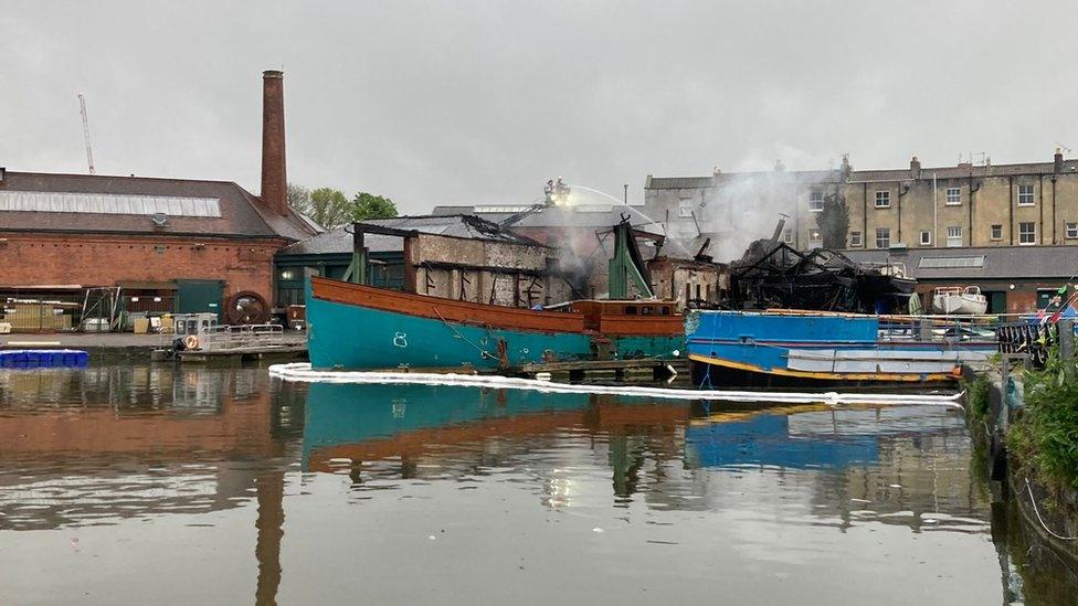 The scene of the fire in Bristol harbour