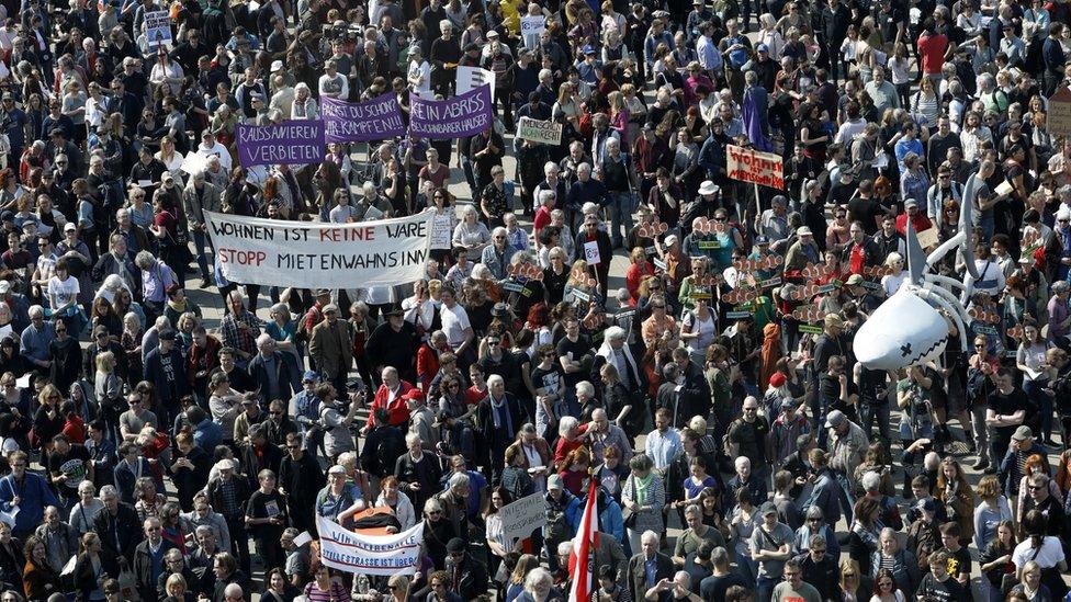 A large crowd gathers in Berlin