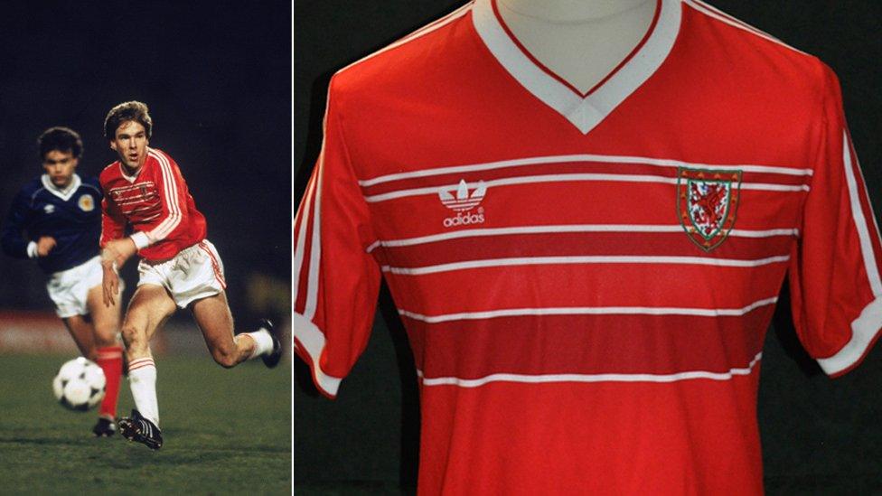 An Adidas home shirt style, used from 1984-87, worn by Kenny Jackett against Spain at the Racecourse in 1985