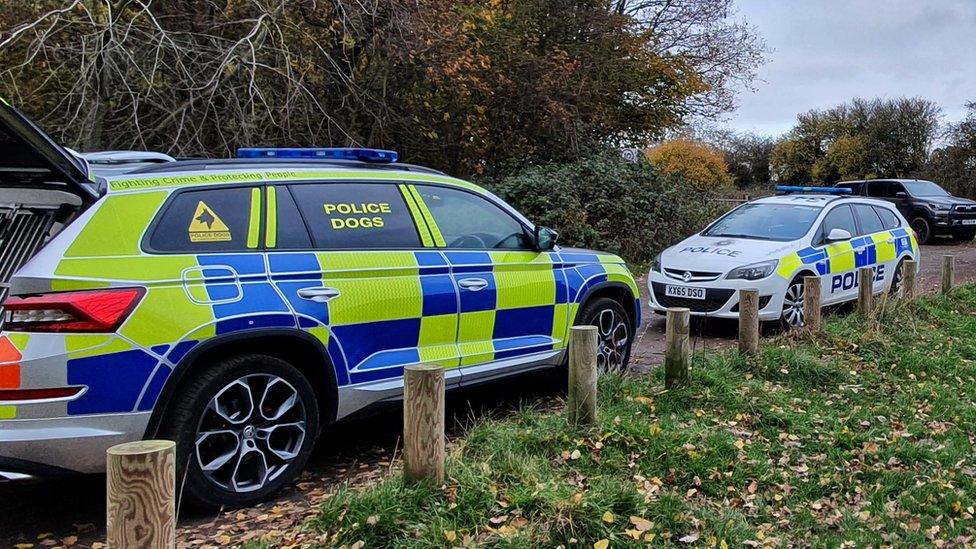 Police dogs at the scene of the search for Sarah Banford