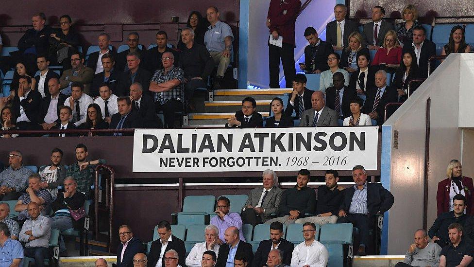 A tribute to Dalian Atkinson is seen during the Sky Bet Championship match between Aston Villa and Huddersfield Town at Villa Park on August 16, 2016 in Birmingham