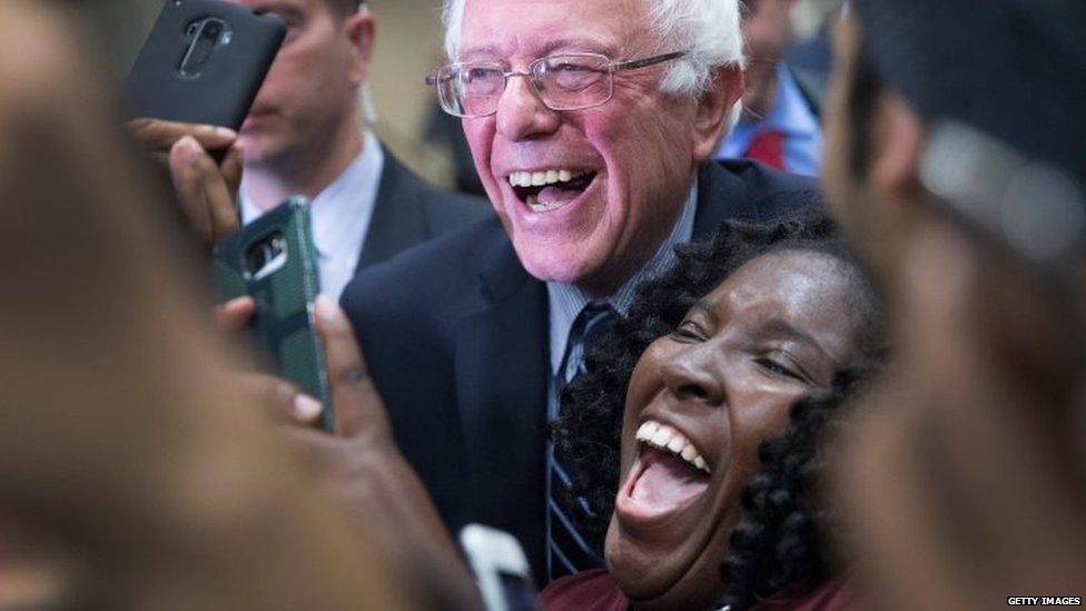 Democratic presidential candidate Bernie Sanders meets guests after a rally at Claflin University 26/02/2016 in Orangeburg, South Carolina.