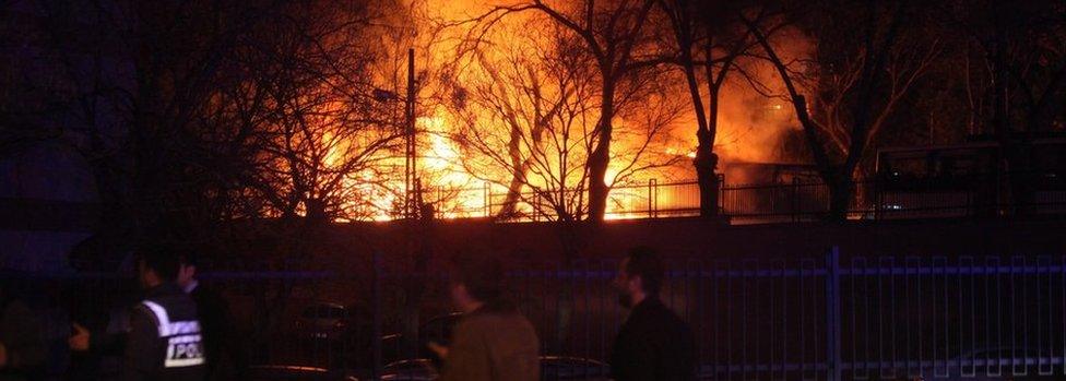 Emergency services at the scene following explosion in Ankara