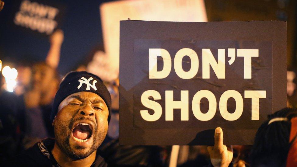 Demonstrators march through the streets protesting the October 8 killing of 18-year-old Vonderrit Myers Jr. by an off duty St. Louis police officer on October 9, 2014 in St Louis, Missouri.