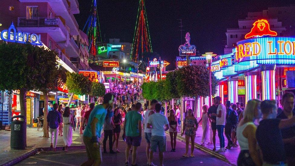 The main strip in Magaluf