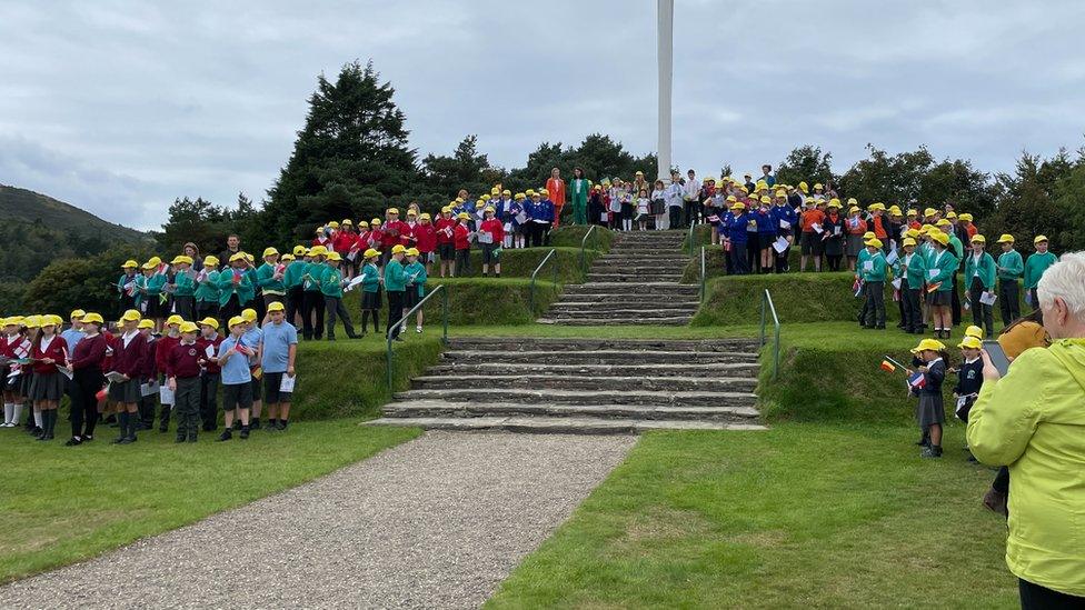 Children gather on Tynwald Hill