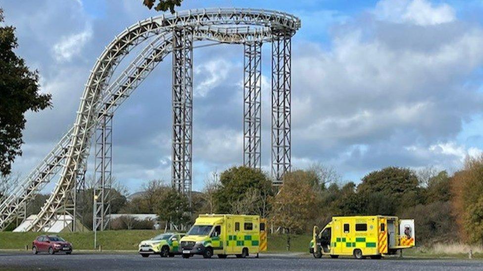 Ambulances at Oakwood on Sunday following the incident