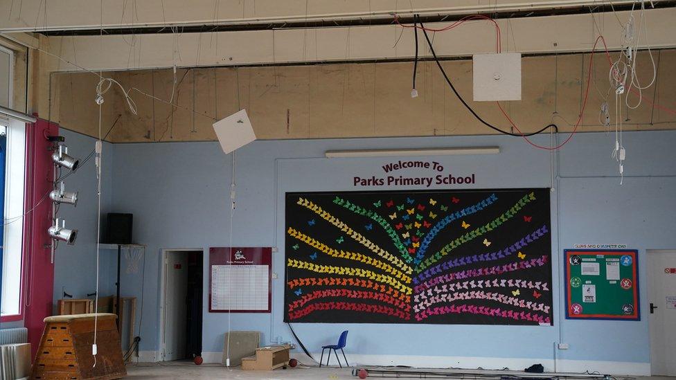 Damage inside Parks Primary School in Leicester which has been affected with sub standard reinforced autoclaved aerated concrete