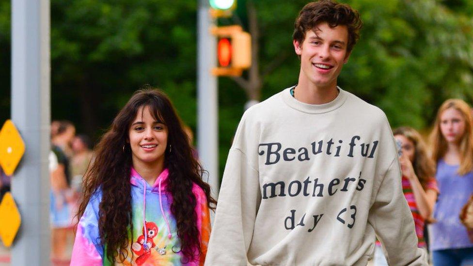 Camila Cabello and Shawn Mendes walking while holding hands