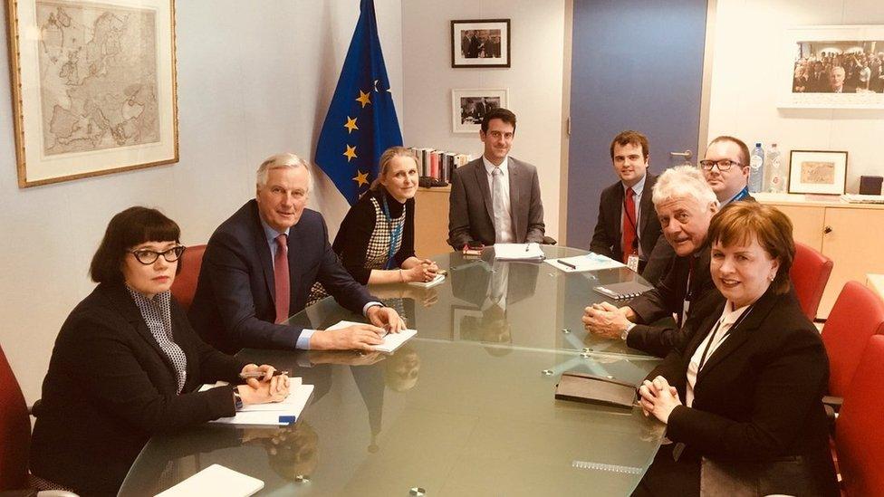 Diane Dodds and Jim Nicholson at table with Michel Barnier