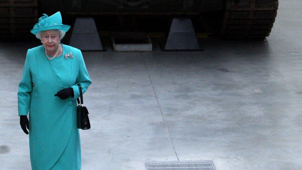 Queen Elizabeth II visits the Tank Museum on June 11, 2009 in in Bovington, Dorset