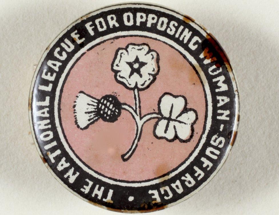 Anti-suffrage pin badge