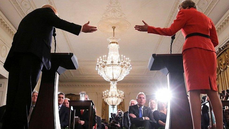 Sir Kim Darroch looks on at a 2017 press conference in the White House