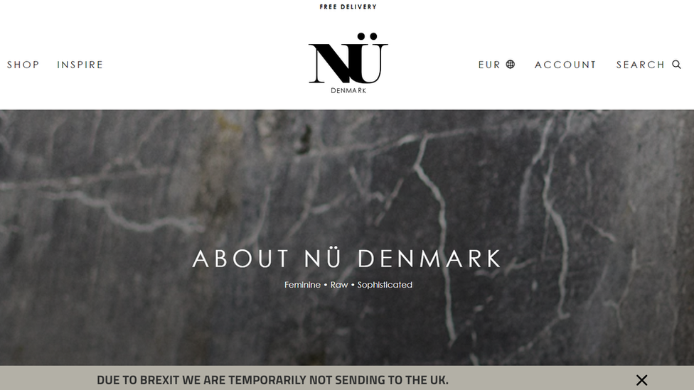 Nu Denmark home page, showing a notice