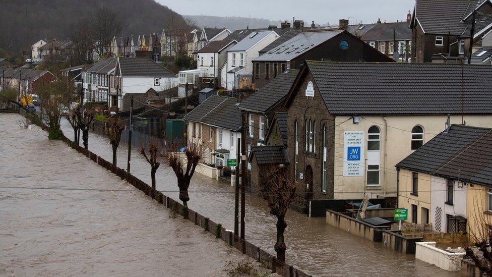 Pontypridd High Street flooding after Storm Dennis Feb 2020