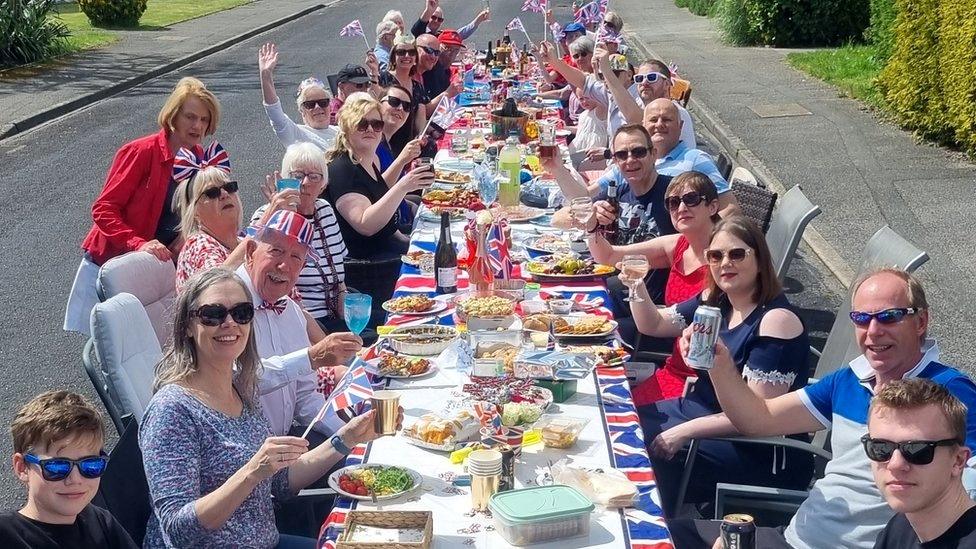 Street party in Chichester Walk, Merley in Wimborne, Dorset